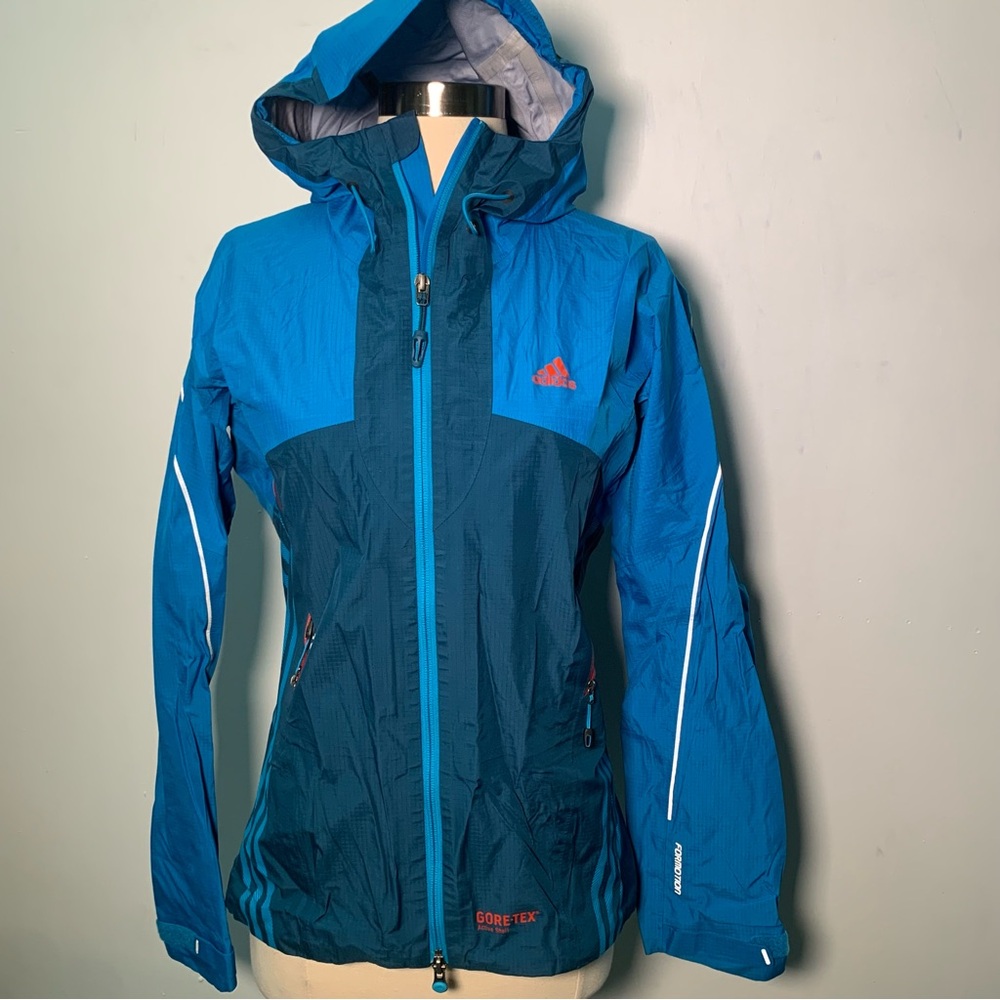 ADIDAS Blue and Orange Gore Tex Sample Waterproof Rain Jacket Women's Size S